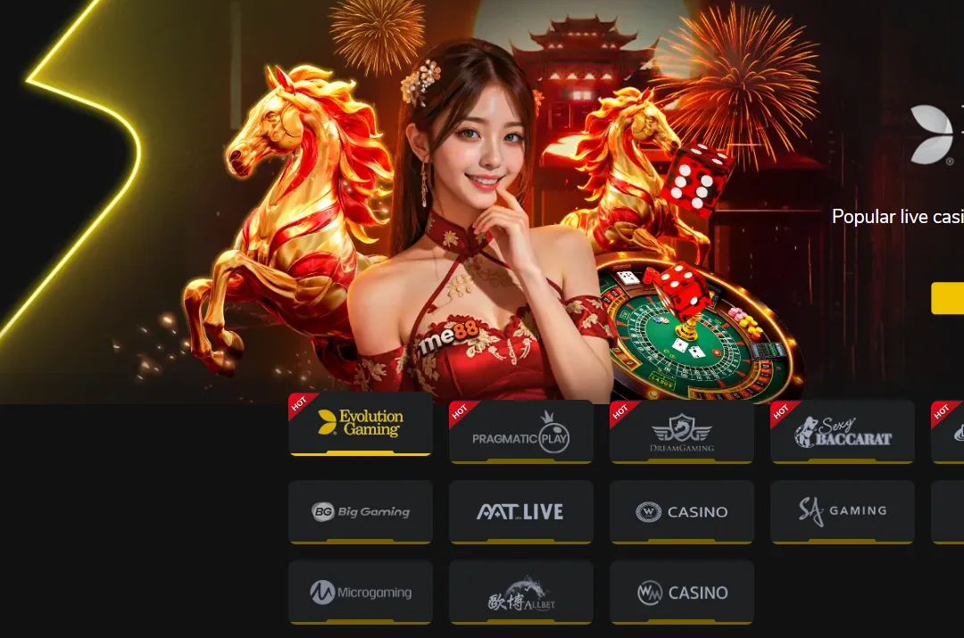 me88 live casino lobby with Evolution Gaming, Dream Gaming and Sexy Baccarat studios