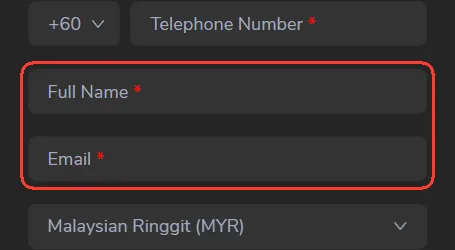Full Name and Email fields that must match your bank account details
