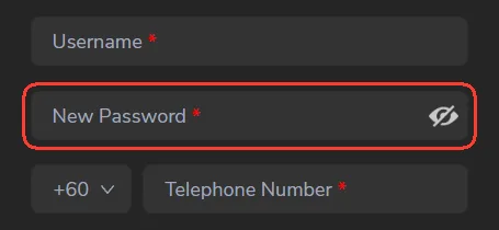 New Password field with the show password icon on the me88 sign up form