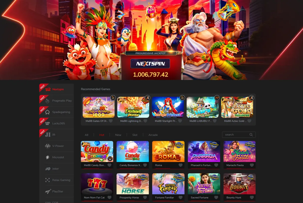 me88 slot lobby with the progressive jackpot counter and provider list