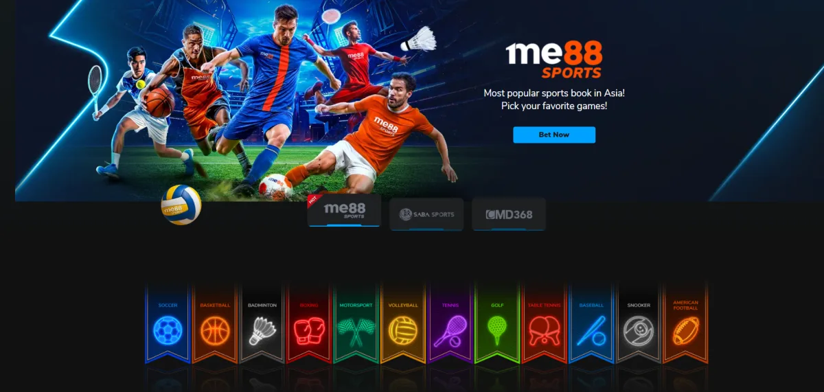 me88 Sports tab with the eleven sports available for betting in Malaysia