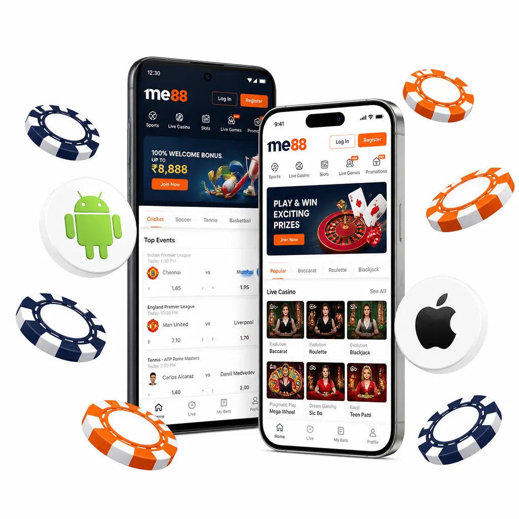 ME88 app download for Android APK and iOS, offering sports betting, casino slots, and welcome bonuses for Malaysia players.