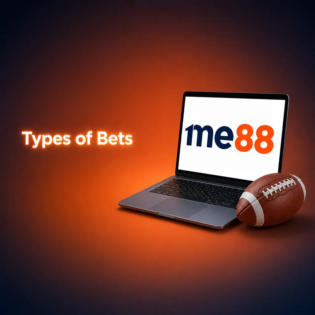ME88 sports betting types: Single Bet, System Bet, and Express Bet (Accumulator) explained for higher payout options.